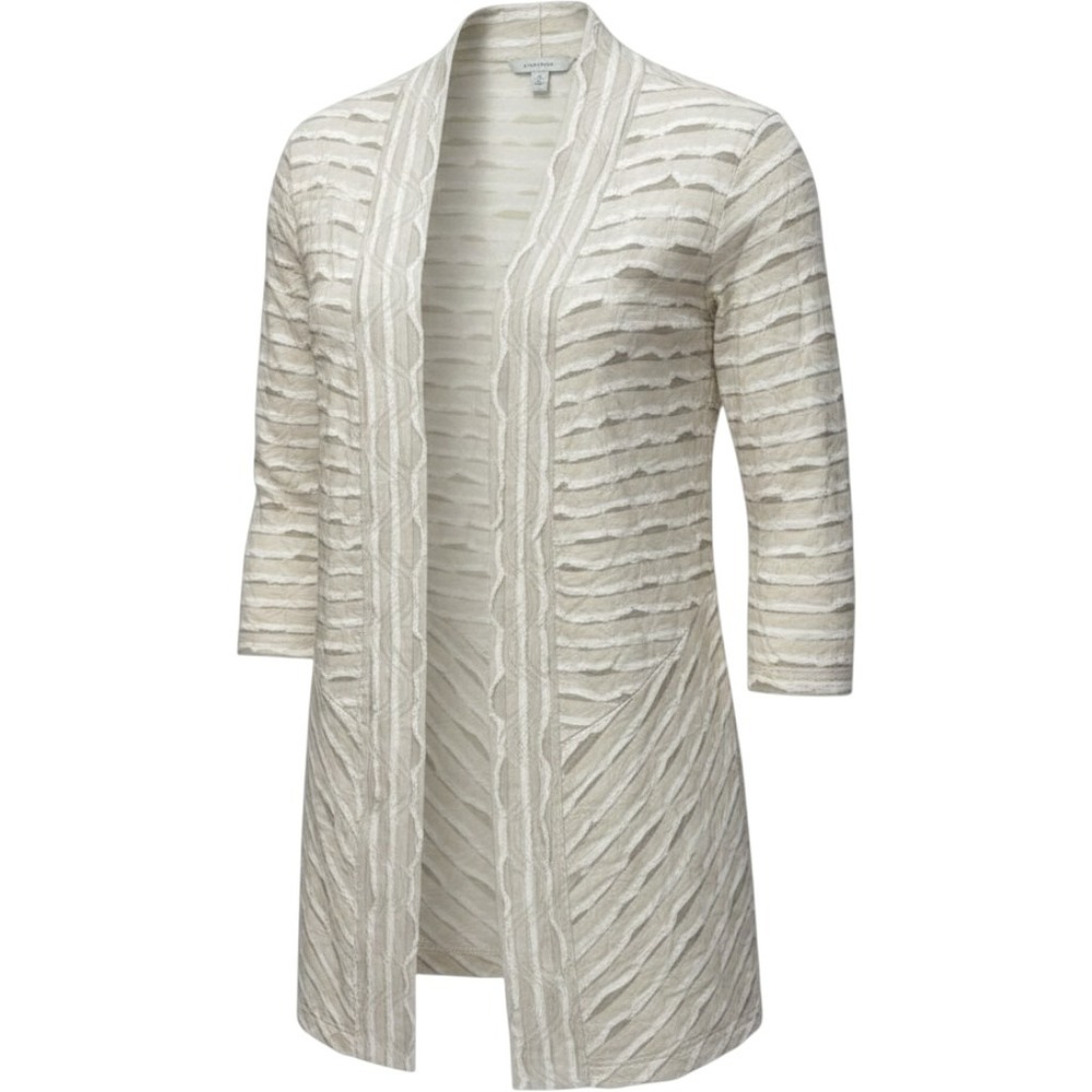 Chico's Travelers Cardigan Womens 2 Beige Textured Ripple Open Front 3/4 Sleeve